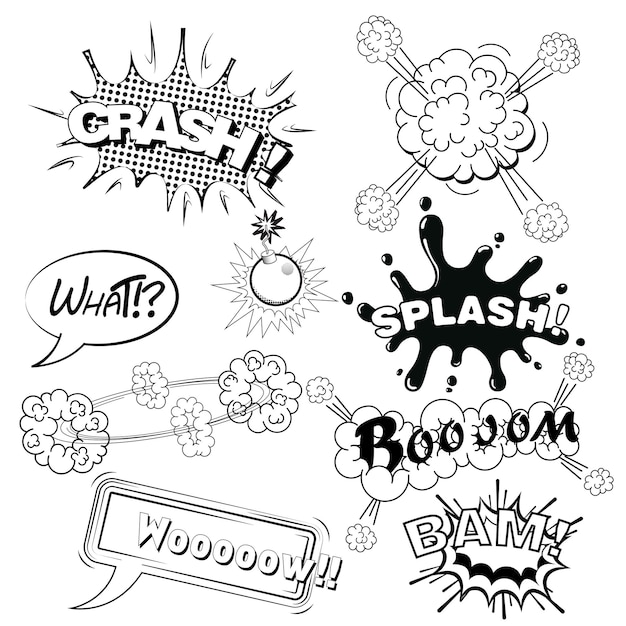 Vector comic speech bubbles sound effects cloud explosion black and white vector