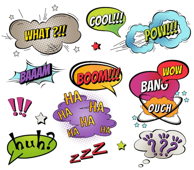 Vector comic speech bubbles and splashes set