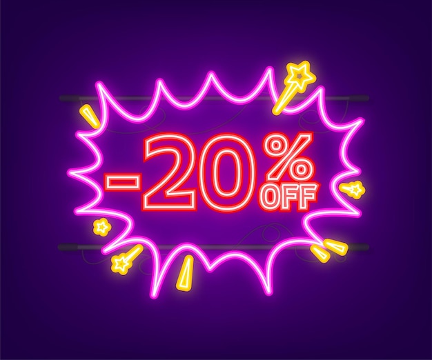 Comic speech bubbles with 20 percent OFF Sale Discount  Neon itch icon Symbol sticker