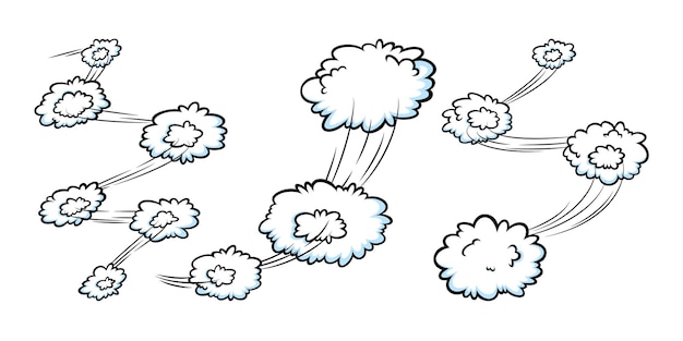 구름과 만화 속도 효과입니다. 모션 트레일 라인이 있는 만화 구름. 벡터 일러스트 레이 션