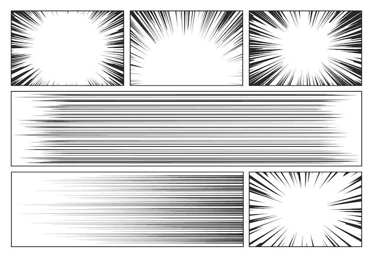 Vector comic speed lines set dynamic streaks or rays used in comics to convey motion and speed