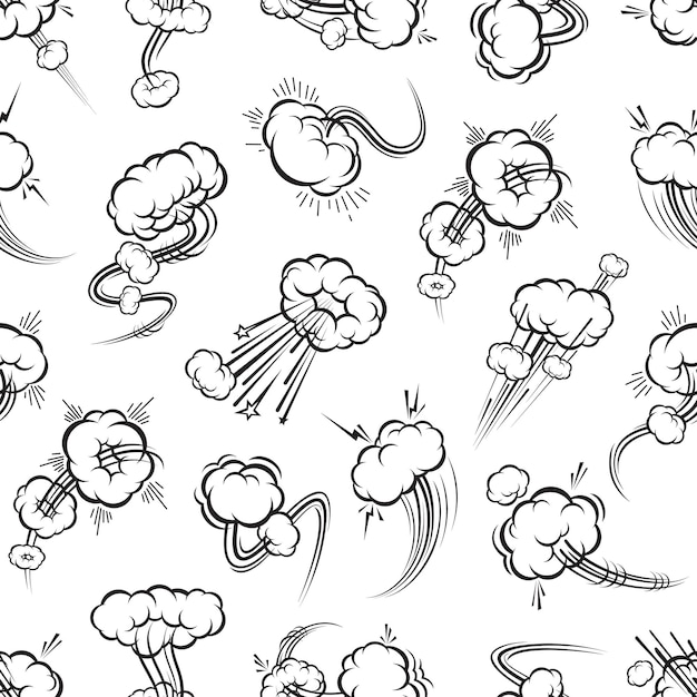 Comic speed motion bubbles Speed trails seamless pattern Wrapping paper fabric or wallpaper seamless print vector background or backdrop with puff air or energy blast explosion comical effects