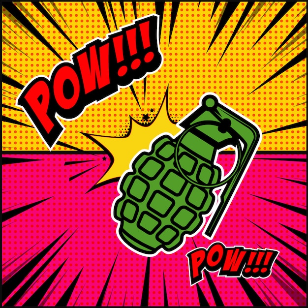 Comic style background with grenade explosion.  element for poster, flyer, banner.  illustration