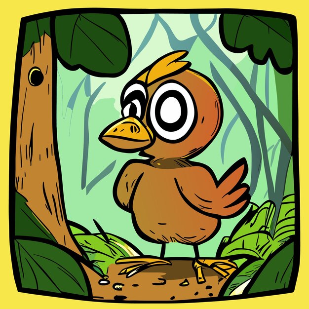 Vector comic style bird in the jungle