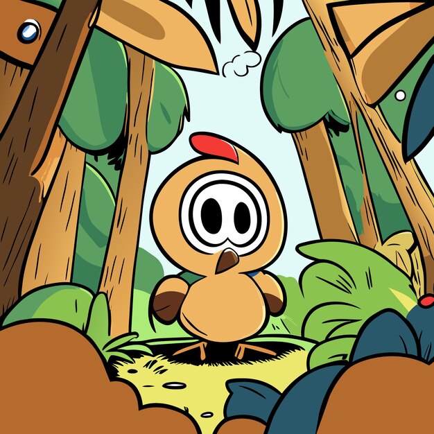 Vector comic style bird in the jungle