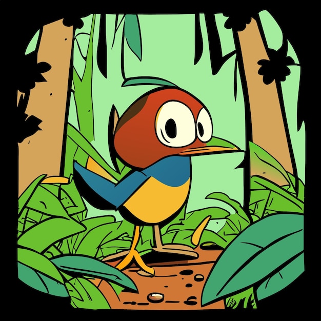 Comic style bird in the jungle