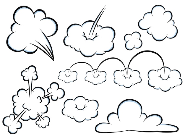 Набор элементов скорости в стиле комиксов плохой запах облако дыма, изолированные на белом фоне