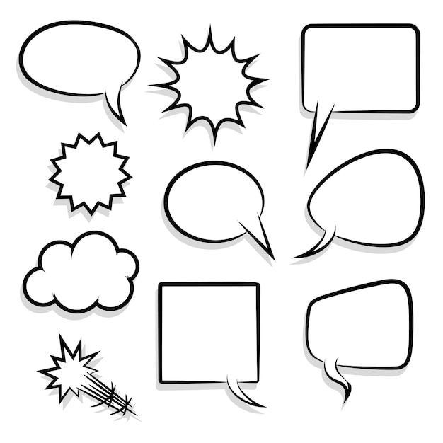 Comic text speech bubble halftone dot background Big set picture blank template pop art style