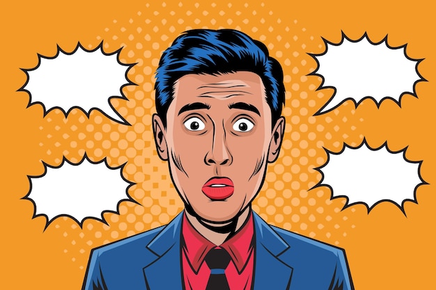 ショックを受けた表情の男の漫画的なベクトルイラスト