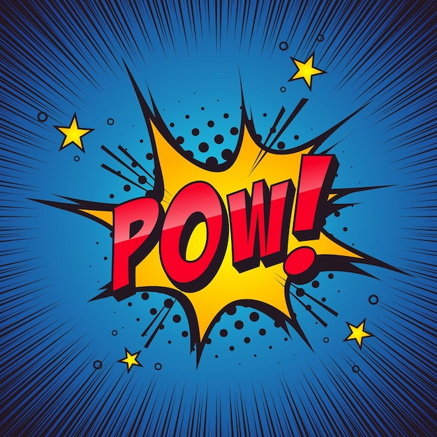 Vector comic word art pow comic book theme