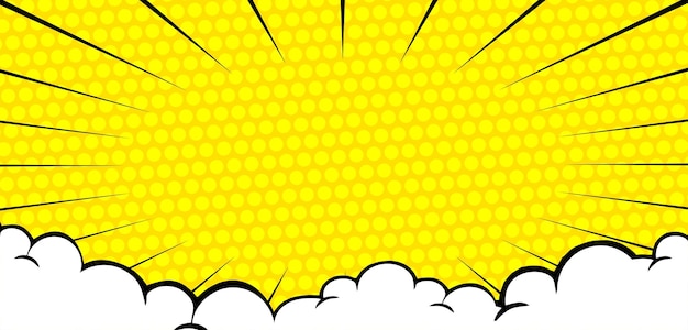 Comic yellow halftone background with cloud illustration