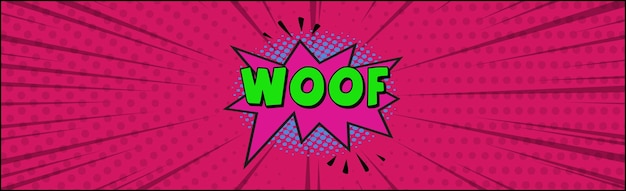 Comic zoom inscription WOOF on a colored background Vector