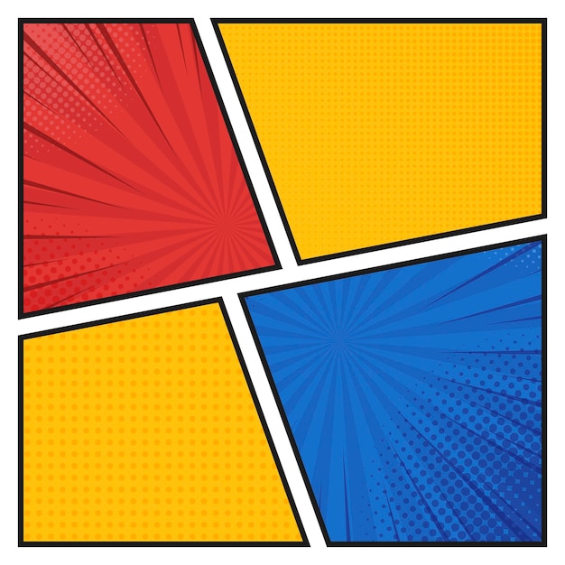 Comics book background in different colors. Blank template background. Pop-art style.