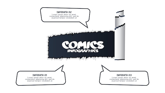 Vector comics infographic with 3 steps options parts or processes business data visualization