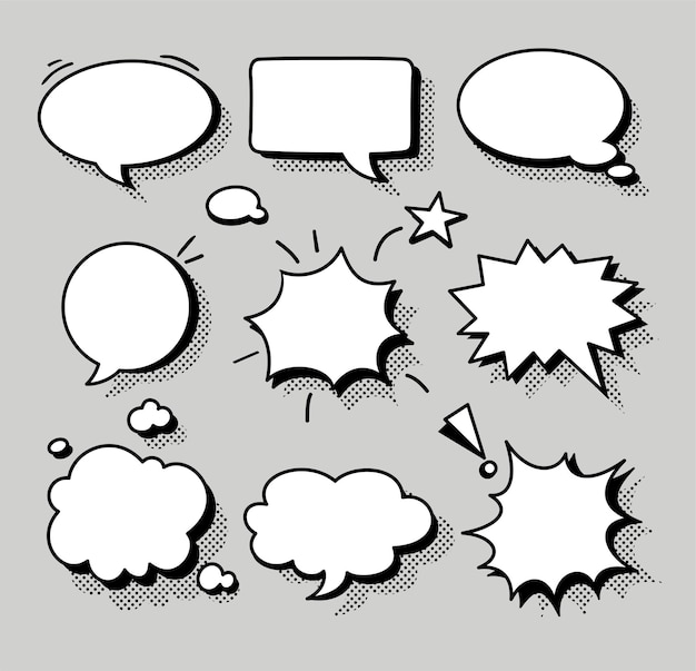 Comics speech bubbles Vector illustrations collection Cartoon words balloons for Comic book