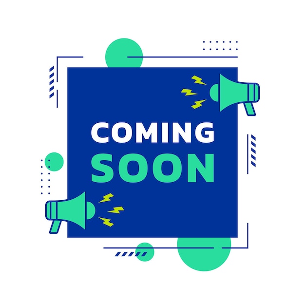 Coming soon banner background vector design with megaphone icon