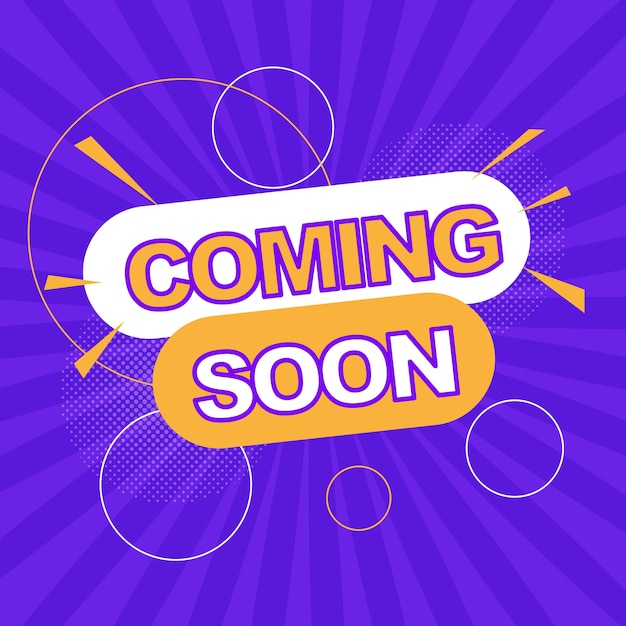 Coming soon banner background with colorful comic style. vector illustration.