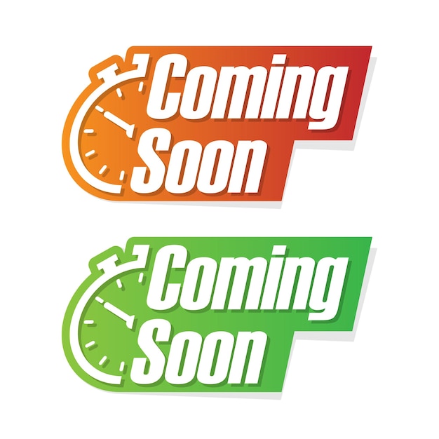 Coming soon banner icon in flat style Promotion label vector illustration on isolated background Open poster sign business concept