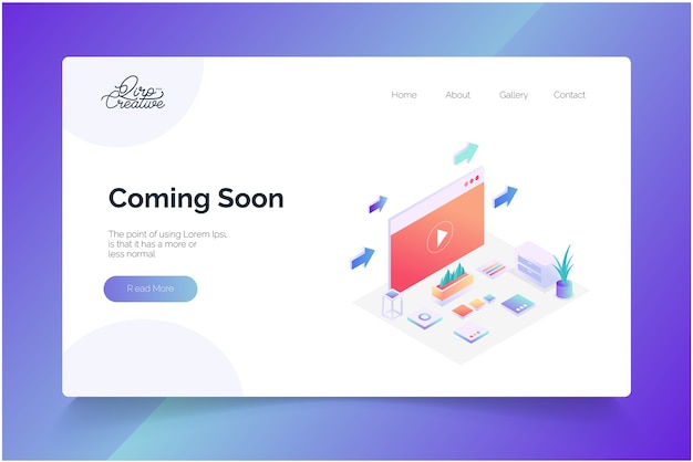 Coming soon concept isometric landing page template