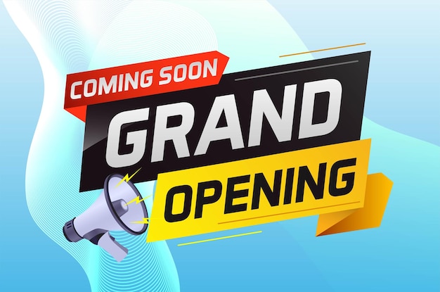 coming soon grand opening word concept vector illustration with megaphone and 3d, web, mobile