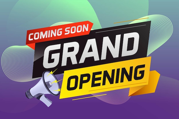 coming soon grand opening word concept vector illustration with megaphone and 3d,