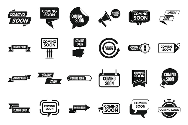 Coming soon icons set simple vector neon sign