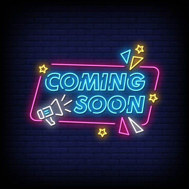 Coming soon neon sign style text vector