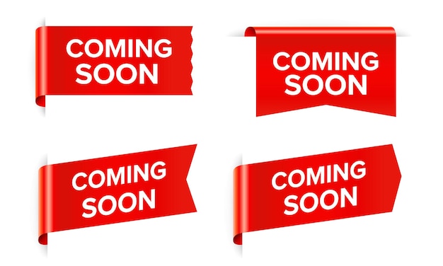 Coming soon red sticker and tag isolated on white