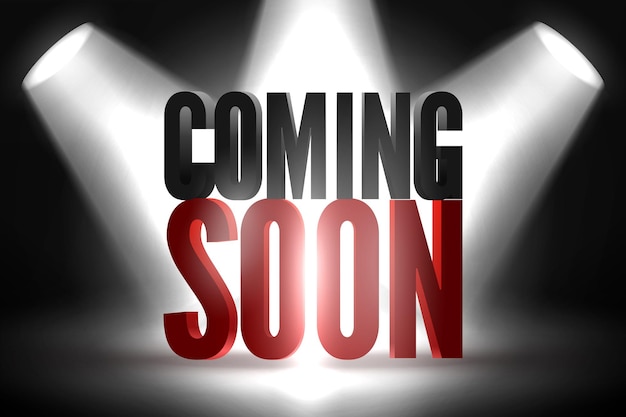 Coming soon in stage spotlight on dark background. vector scene illuminated spotlight. spotlight background vector. coming soon on a show scene spotlight. spotlight glow effect stage background.