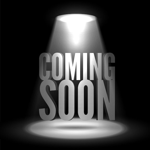 Vector coming soon in stage spotlight on dark background vector scene illuminated spotlight