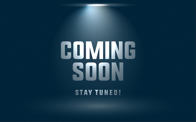 Coming soon in stage spotlight on dark background vector scene illuminated spotlight