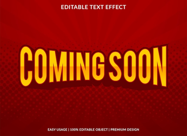 Coming soon text effect template design with abstract style