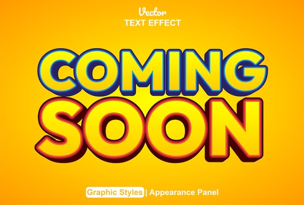 Coming soon text effect with orange graphic style and editable