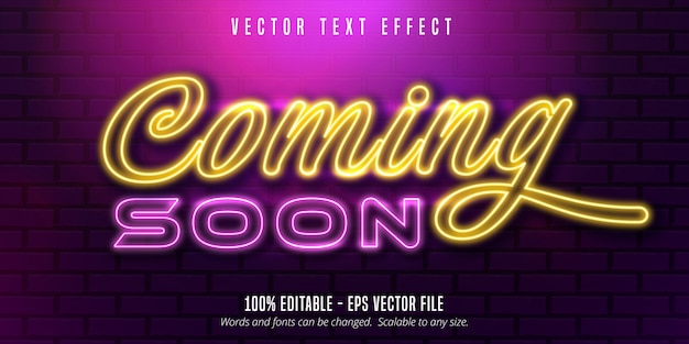 Coming soon text,  neon style editable text effect