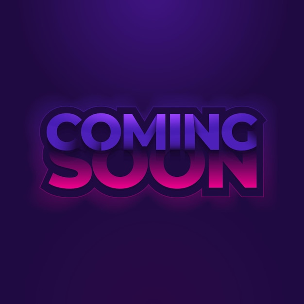 Coming soon text with purple and pink colour design