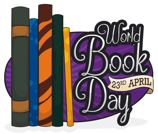 Vector commemorative design with colorful spine of books of different topics for world book day