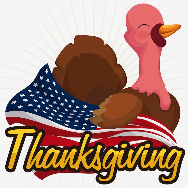 Commemorative poster with a proud turkey over a American flag celebrating Thanksgiving Day