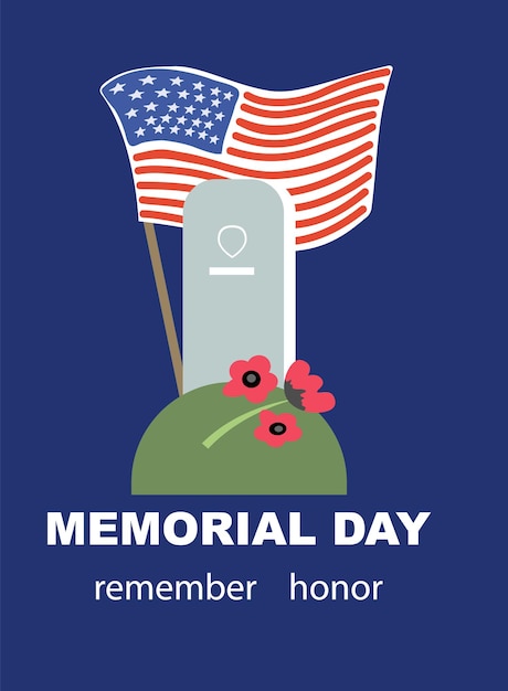 国旗の赤い花を飾った記念碑 アメリカ合衆国 独立記念日
