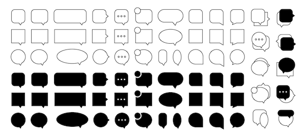 글 박스 컬렉션 블랙 채팅 글 세트 스피치 버블 프레임 컬렉션 터 글 컬렉션
