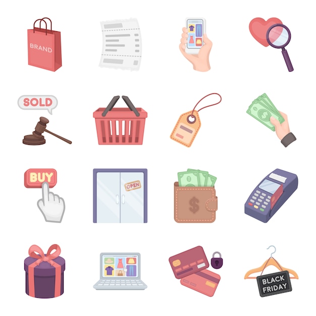 Vector commerce cartoon vector icon set. vector illustration of grooming commerce .