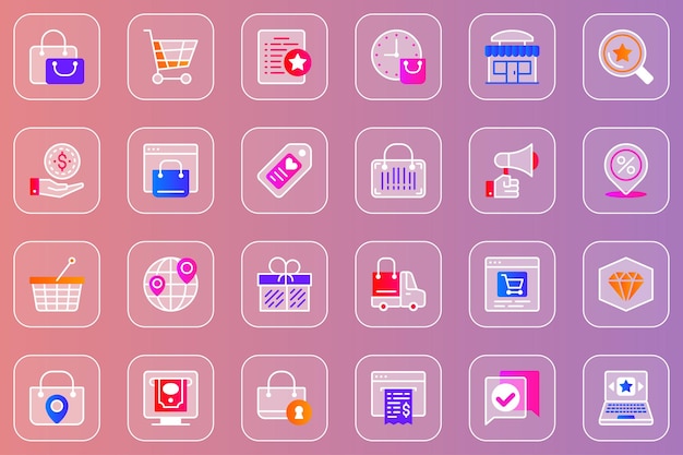 Commerce web glassmorphic icons set