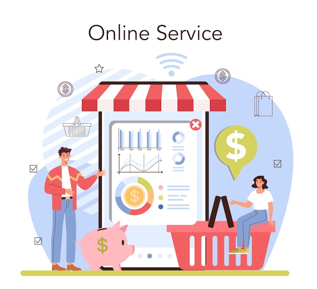 Servizio o piattaforma online di attività commerciali. inventario dell'imprenditore