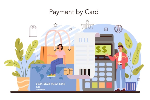 Commercial activities process. Moderm payment system. Cash payment