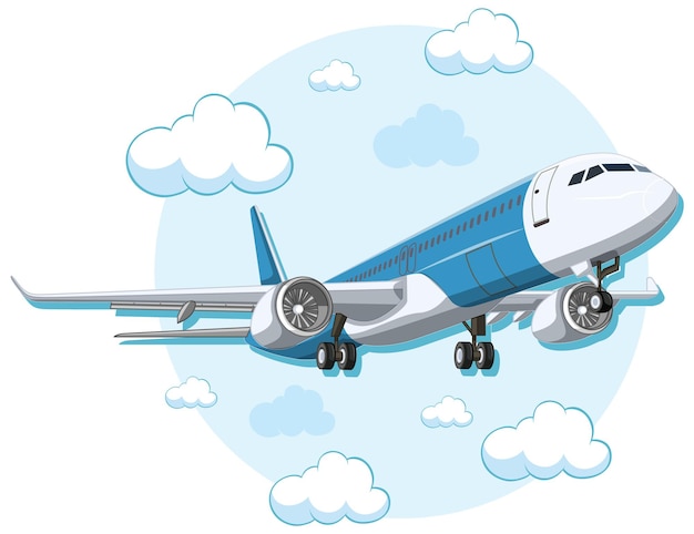 Vector commercial airplane flying in clear blue sky