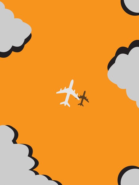 Commercial airplane flying in clouds illustration