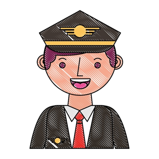 Vector commercial airplane pilot in uniform portrait