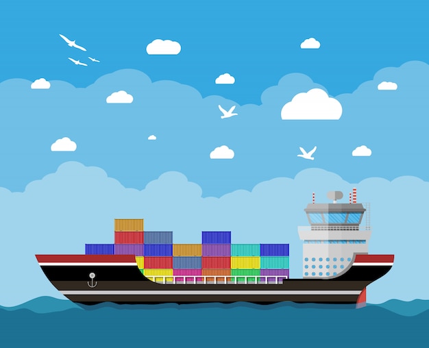 Vector commercial container ship