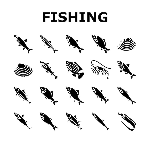 Vector commercial fishing aquaculture icons set vector