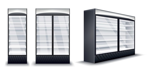 業務用冷蔵庫 現実的な空の冷蔵庫セット スーパーマーケットの業務用冷凍庫機器 飲み物や食べ物用の冷凍器具