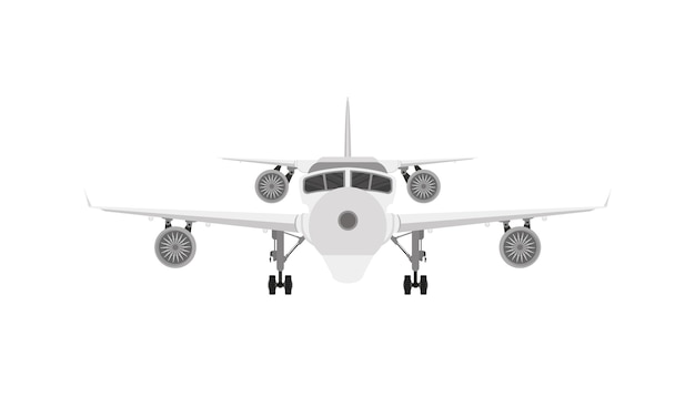 Commercial jet plane with landing gear isolated on white 3d render front view